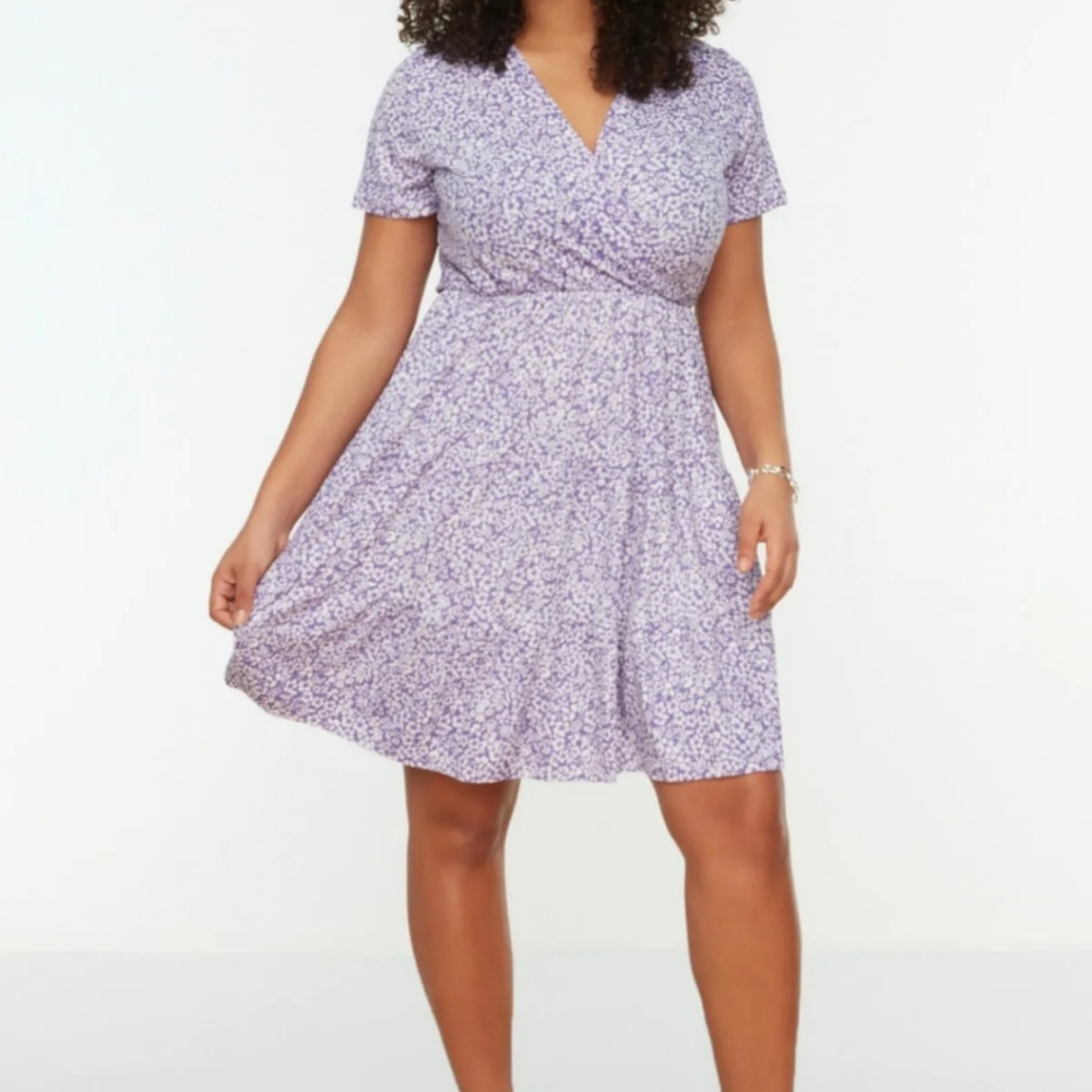 💚 Purple/Lilac Plus Size & Regular Size Floral Mini Dress-Sizes:10-18